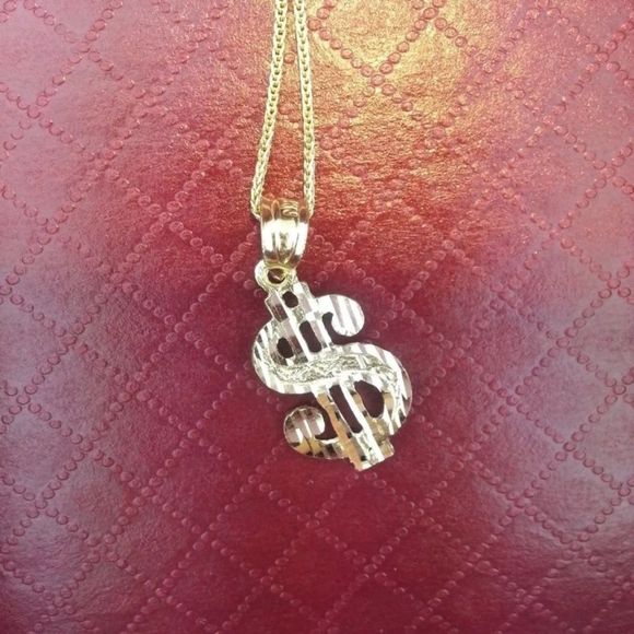 14K Solid Gold Diamond Cut Money Dollar Sign New